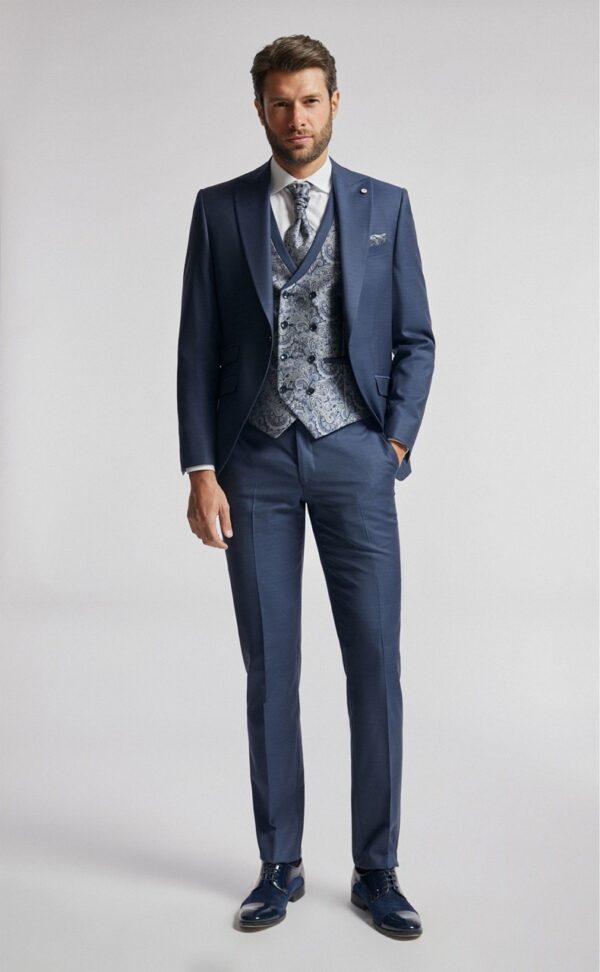 TRAJE DE NOVIO ETERNAL AZUL LISO LAINE, POLYESTER ET LYCRA 02.23.310A
