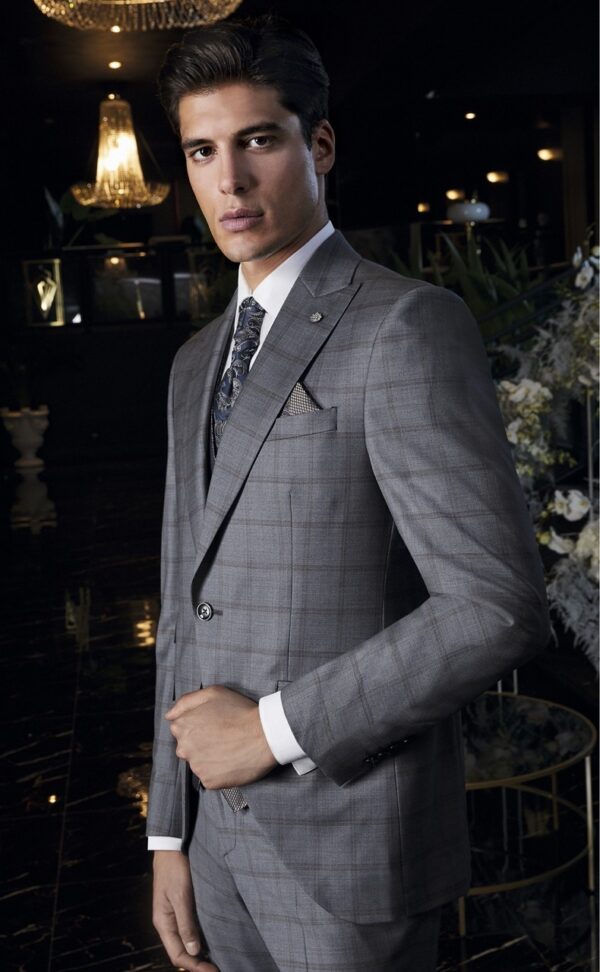 Traje de novio ETERNAL gris de cuadros lana e lycra 29.24.030 - Imagen 2