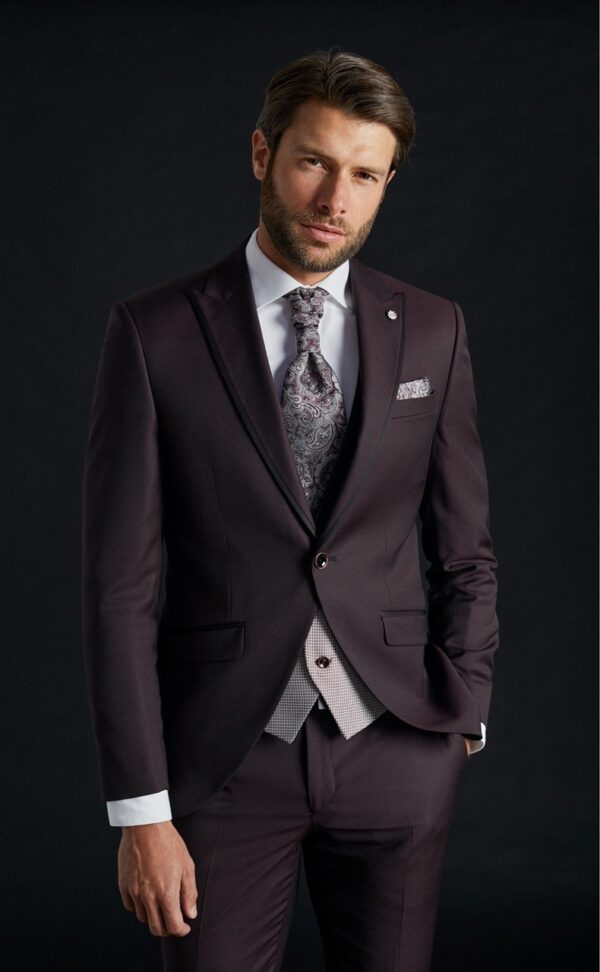 TRAJE DE NOVIO ETERNAL BURDEOS LISO LAINE, POLYESTER ET LYCRA 19.23.500 - Imagen 5
