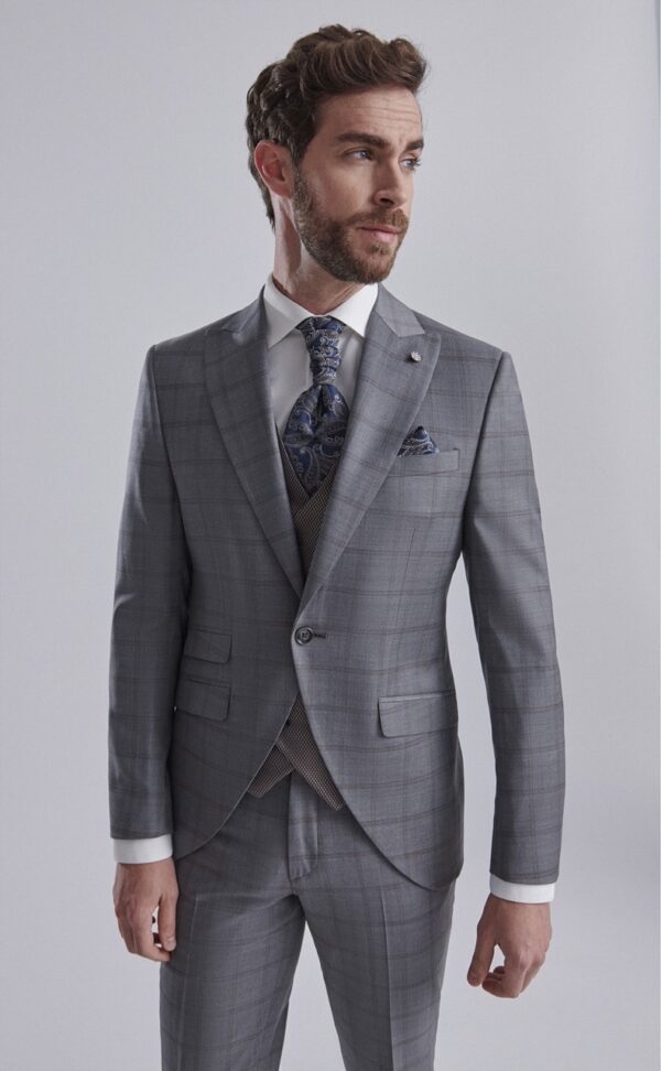 Traje de novio ETERNAL gris de cuadros lana e lycra 29.24.030 - Imagen 3