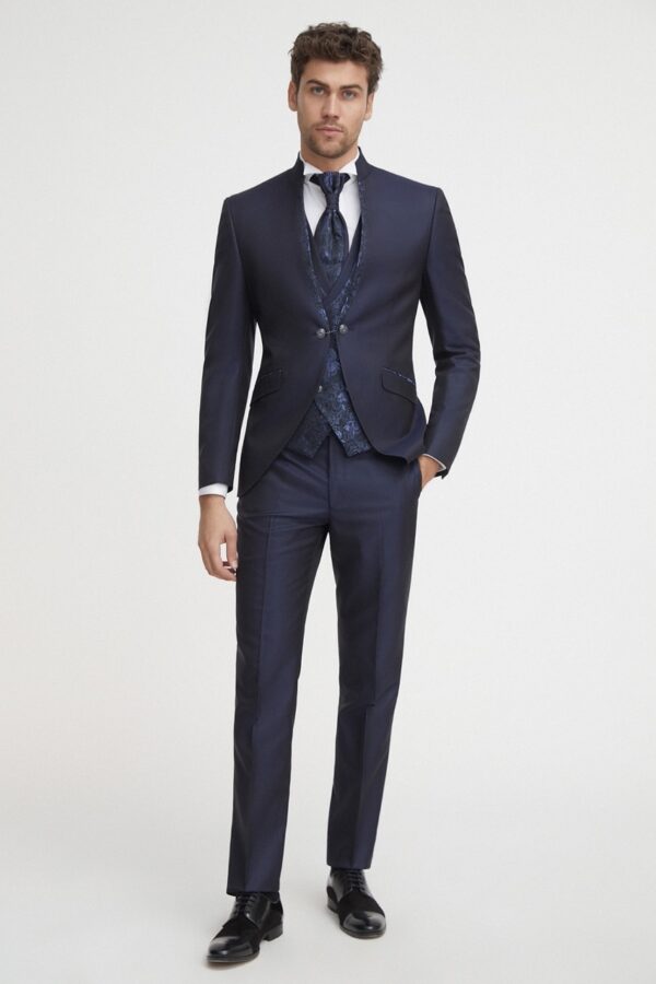 Traje de novio Wedding azul microdibujo acetato, viscosa y lana 24.22.30D