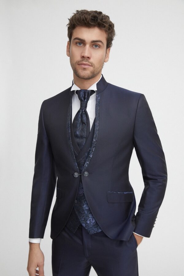 Traje de novio Wedding azul microdibujo acetato, viscosa y lana 24.22.30D - Imagen 2