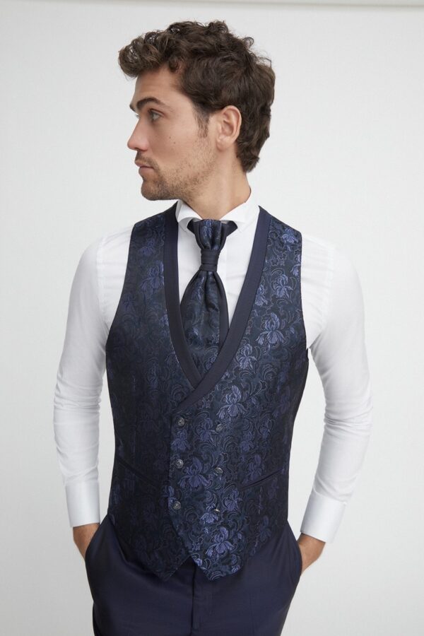 Traje de novio Wedding azul microdibujo acetato, viscosa y lana 24.22.30D - Imagen 3