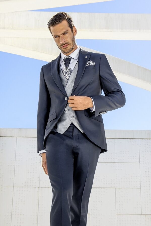 Traje de novio Wedding azul microdibujo acetato y lana 43.21.305