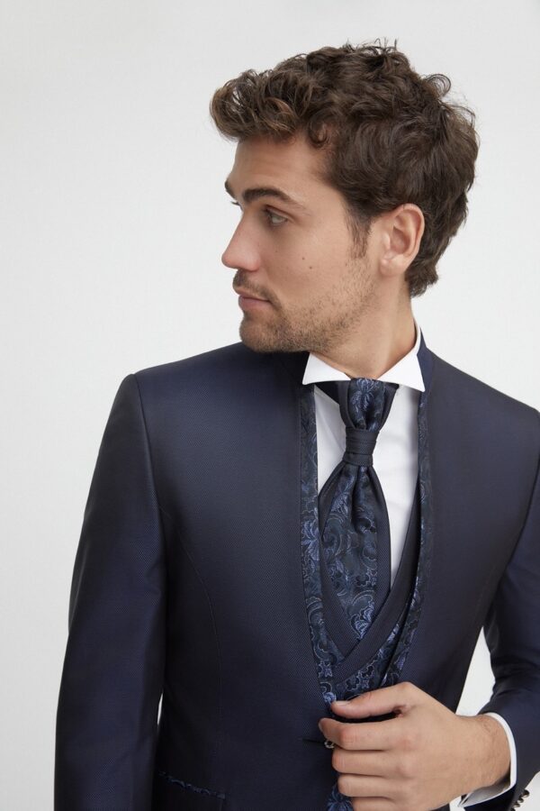 Traje de novio Wedding azul microdibujo acetato, viscosa y lana 24.22.30D - Imagen 4