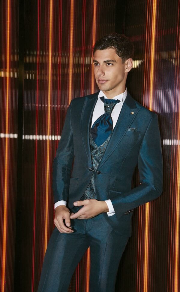 TRAJE DE NOVIO WEDDING VERDE LISO ACETATO Y LANA 51.24.903 - Imagen 4