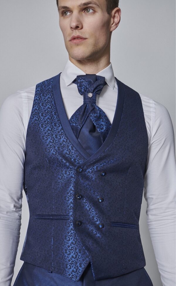 Traje de novio TREND azul medio microdibujo poliéster y lana 54.24.320 - Imagen 3