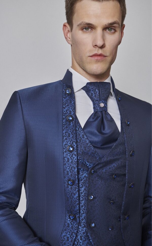 Traje de novio TREND azul oscuro liso poliéster y lana 55.24.320 - Imagen 4