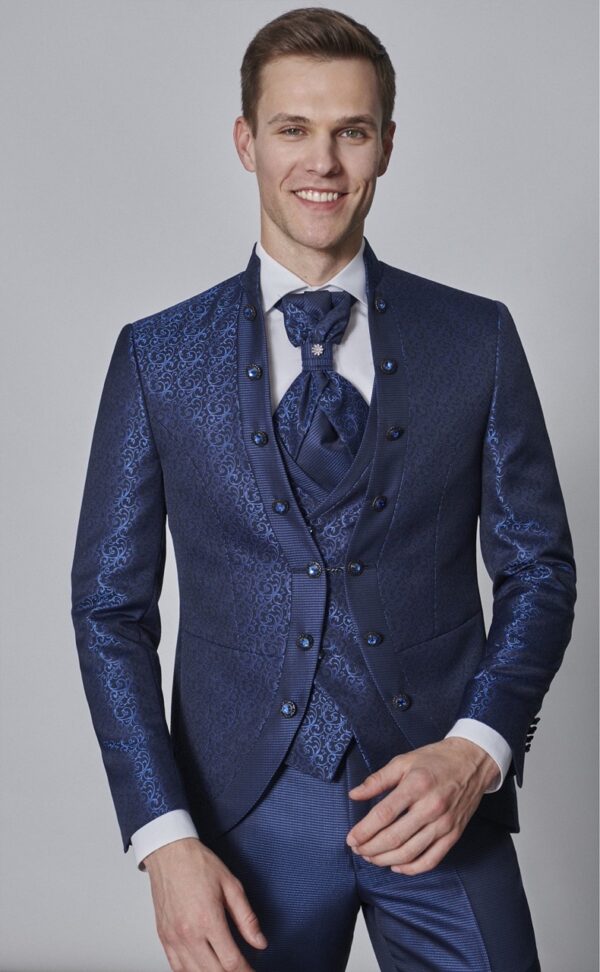 Traje de novio TREND azul medio microdibujo poliéster y lana 54.24.320 - Imagen 5